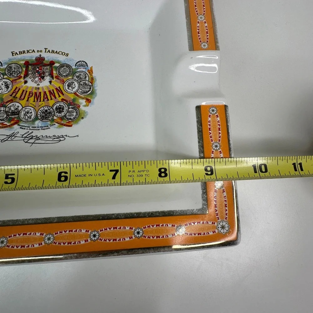 H Upmann Rectangular Porcelain Ashtray Orange Border Fabrica De Tabacos Logo